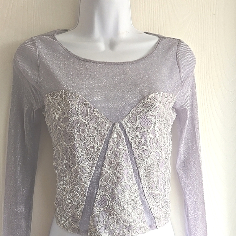 Kimchi Blue | Shimmery Purple Lace Mesh Top * New